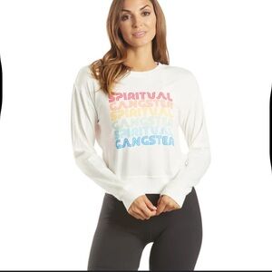 Spiritual Gangster White Crew Neck Savasana with Multicolor Print